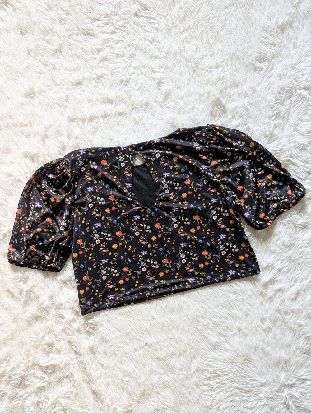Blackmilk Wild Fields Puff Sleeve Black Floral Mesh Fairycore Crop Top XXL - Picture 8 of 12